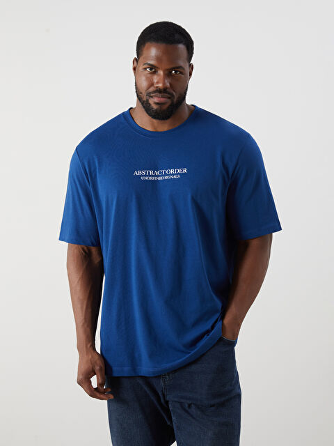 XSIDE Büyük Beden Bisiklet Yaka Kısa Kollu Baskılı Penye Erkek Tişört - S5RL39Z8-R4E