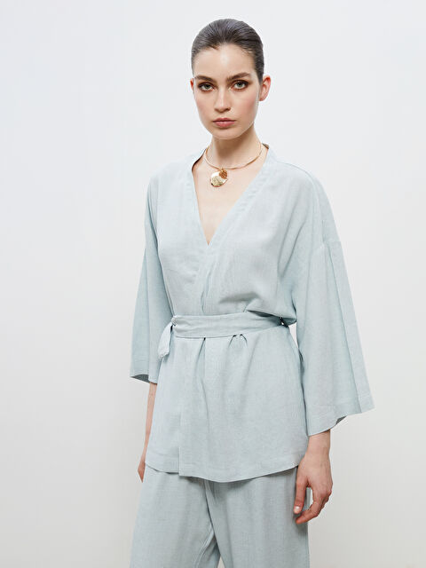 Soulife Şal Yaka Keten Karışımlı Kadın Kimono - S5RL93Z8-CSV