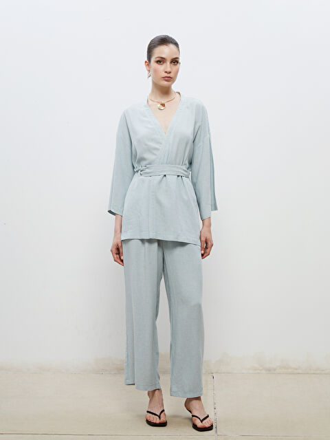 Soulife Beli Lastikli Keten Karışımlı Kadın Pantolon - S5RL94Z8-CSV