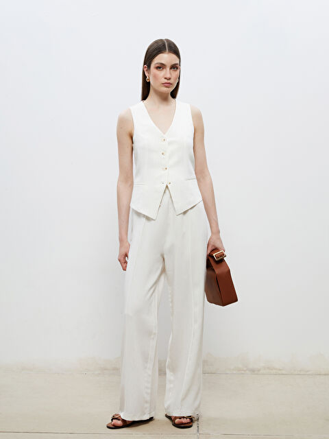 Soulife Beli Lastikli Çizgili Keten Görünümlü Kadın Pantolon - S5RL98Z8-HZZ