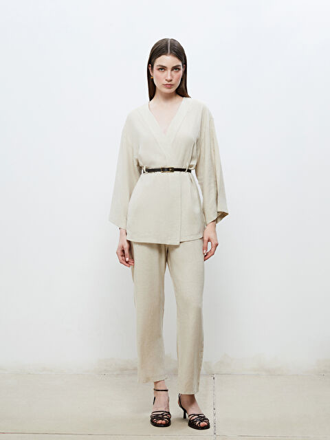 Soulife Beli Lastikli Keten Görünümlü Kadın Pantolon - S5RL99Z8-HZZ