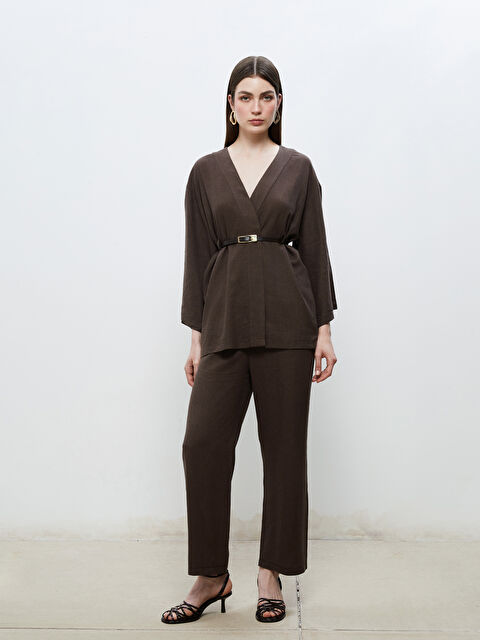 Soulife Beli Lastikli Keten Görünümlü Kadın Pantolon - S5RL99Z8-J0W