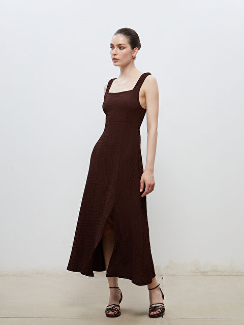 Soulife Kare Yaka Dokulu Yırtmaçlı Elbise - S5RM00Z8-J0W