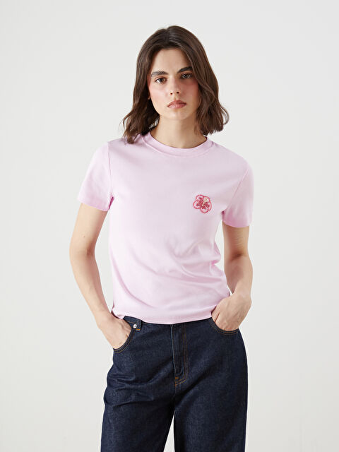 LCW Vision Bisiklet Yaka Çiçek İşlemeli Kadın Tişört - S5RM44Z8-QXD