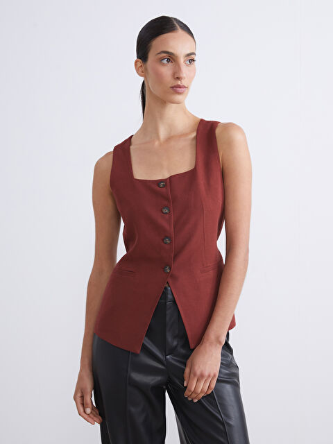 LCWAIKIKI Classic Kare Yaka Keten Karışımlı Kadın Klasik Yelek - S5RM65Z8-YYP