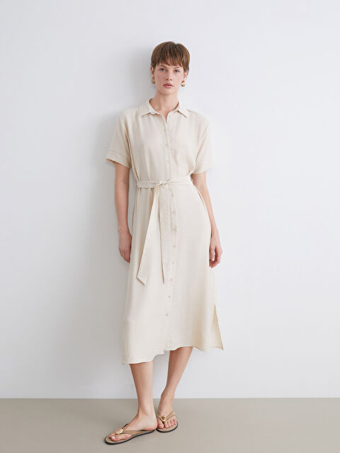 LCWAIKIKI Classic Beli Kuşaklı Gömlek Elbise - S5RM92Z8-CR8