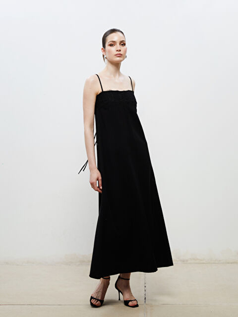 Soulife Kare Yaka Keten Karışımlı Askılı Elbise - S5RM98Z8-CVL