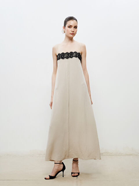 Soulife Kare Yaka Keten Karışımlı Askılı Elbise - S5RM98Z8-FDU