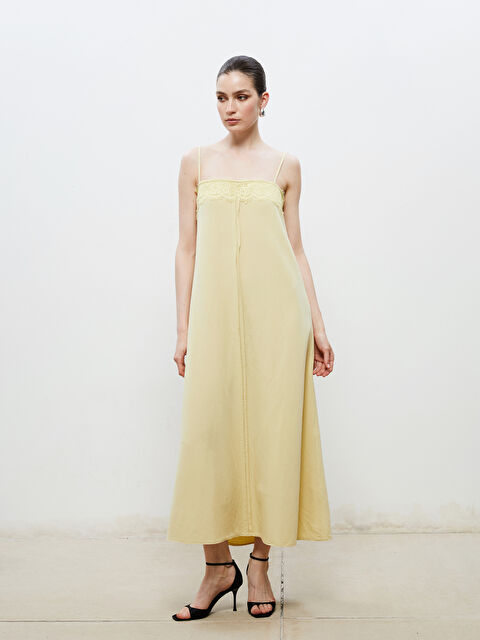 Soulife Kare Yaka Keten Karışımlı Askılı Elbise - S5RM98Z8-FRL