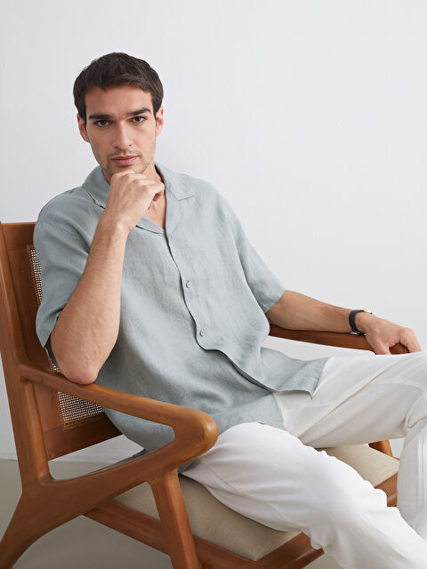 SOUTHBLUE Rahat Kalıp Resort Yaka Kısa Kollu %100 Keten Erkek Gömlek - S5RN17Z8-ECF