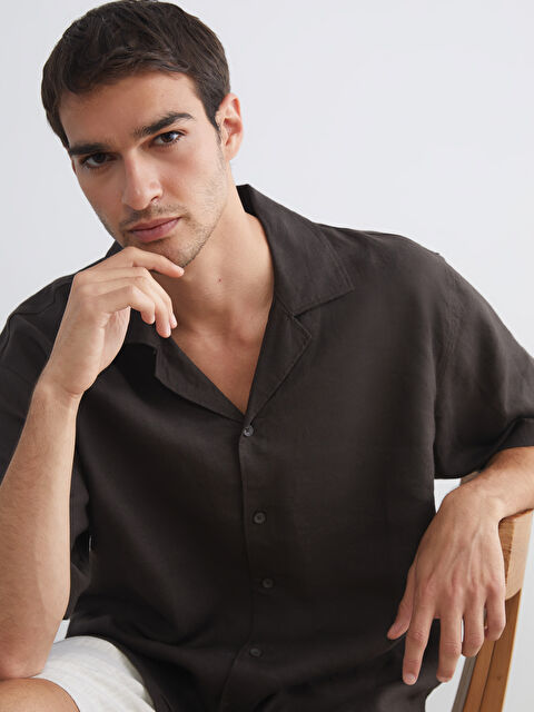 SOUTHBLUE Rahat Kalıp Resort Yaka Kısa Kollu %100 Keten Erkek Gömlek - S5RN17Z8-HCJ