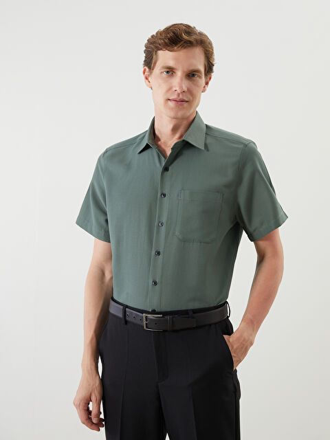 LCW BUSINESS Regular Fit Kısa Kollu Armürlü Erkek Gömlek - S5RO19Z8-CRN