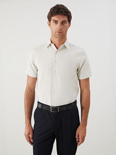 LCW BUSINESS Regular Fit Kısa Kollu Armürlü Erkek Gömlek - S5RO19Z8-CV3