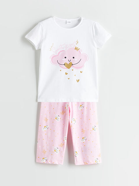 LCW Kids Bisiklet Yaka Kız Çocuk Kaprili Pijama Takımı - S5RO38Z4-FFB