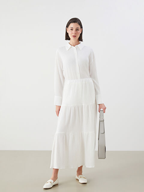 LCWAIKIKI Classic Beli Lastikli Dokulu Katkat Müslin Etek - S5RP30Z8-Q6K