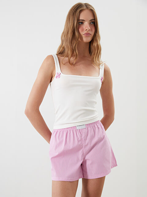 LCW DREAM Kare Yaka Çizgili Kadın Şortlu Pijama Takımı - S5RP61Z8-LHK