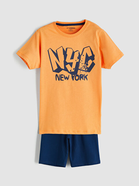 LCW Kids Bisiklet Yaka New York Baskılı Erkek Çocuk Şortlu Pijama Takımı - S5RQ14Z4-KY7