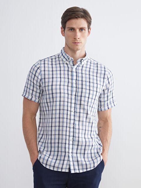 LCWAIKIKI Classic Regular Fit Kısa Kollu Ekose Armürlü Erkek Gömlek - S5RQ47Z8-LLC