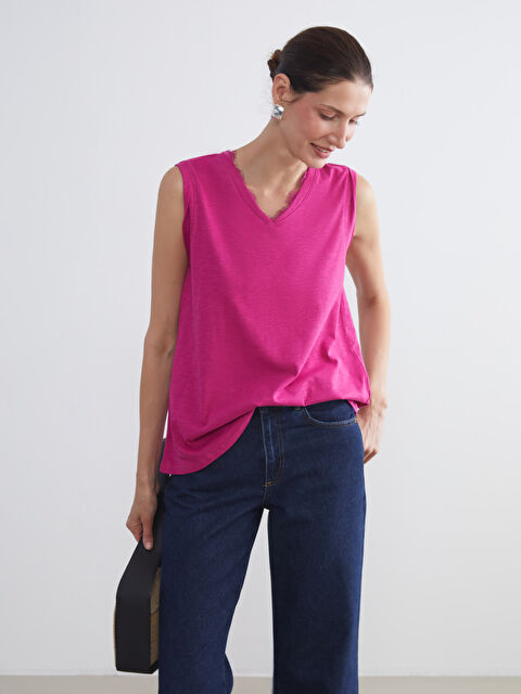 LCW Grace V Yaka Keten Görünümlü Bluz - S5RR05Z8-HKL