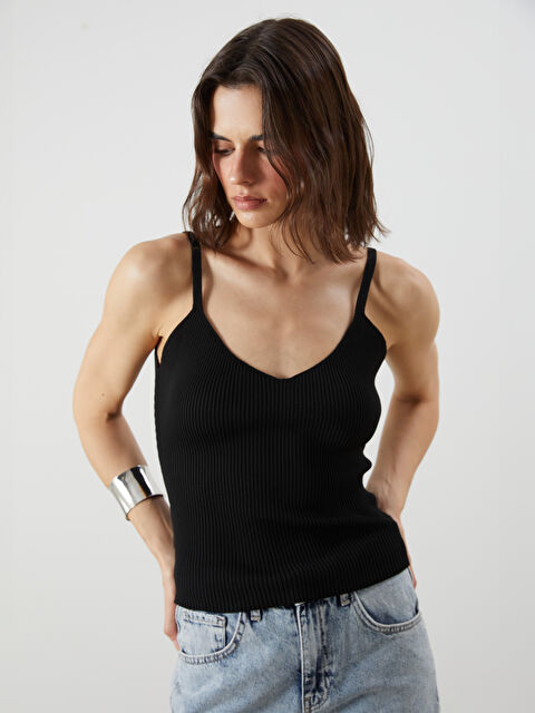 LCW Vision V Yaka Askılı Kadın Triko Atlet - S5RS35Z8-CVL