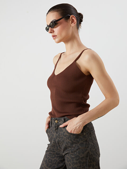 LCW Vision V Yaka Askılı Kadın Triko Atlet - S5RS35Z8-DJ7