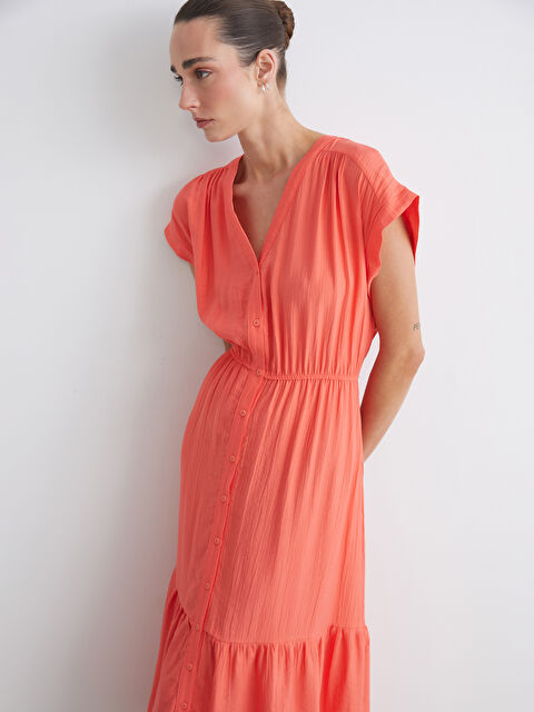 LCWAIKIKI Classic V Yaka Dokulu Belden Oturtmalı Elbise - S5RS49Z8-D7W