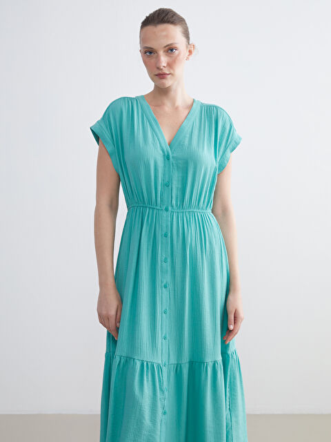 LCWAIKIKI Classic V Yaka Dokulu Belden Oturtmalı Elbise - S5RS49Z8-H9E