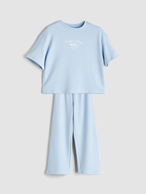 LCW Kids Bisiklet Yaka Kız Çocuk Tişört ve Pantolon - S5RS60Z4-FMR