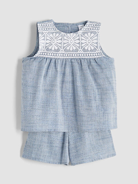 LCW Kids Nakışlı Kız Çocuk Bluz ve Şort 2'li - S5RS65Z1-CT8