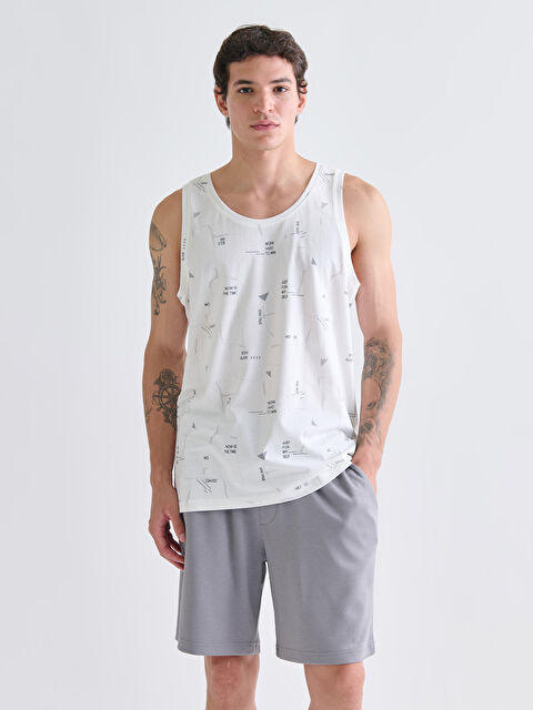 XSIDE Bisiklet Yaka Baskılı Erkek Kolsuz Tişört - S5RT30Z8-R9J