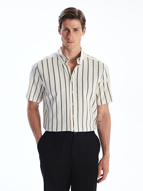 SOUTHBLUE Regular Fit Kısa Kollu Çizgili Keten Görünümlü Erkek Gömlek - S5RT78Z8-LEG