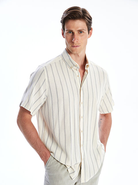 SOUTHBLUE Regular Fit Kısa Kollu Çizgili Keten Görünümlü Erkek Gömlek - S5RT78Z8-LFY