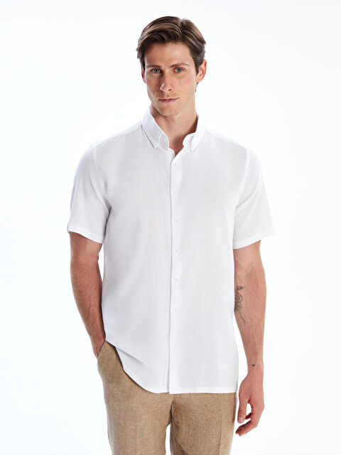 SOUTHBLUE Regular Fit Kısa Kollu Keten Görünümlü Erkek Gömlek - S5RT79Z8-R9J