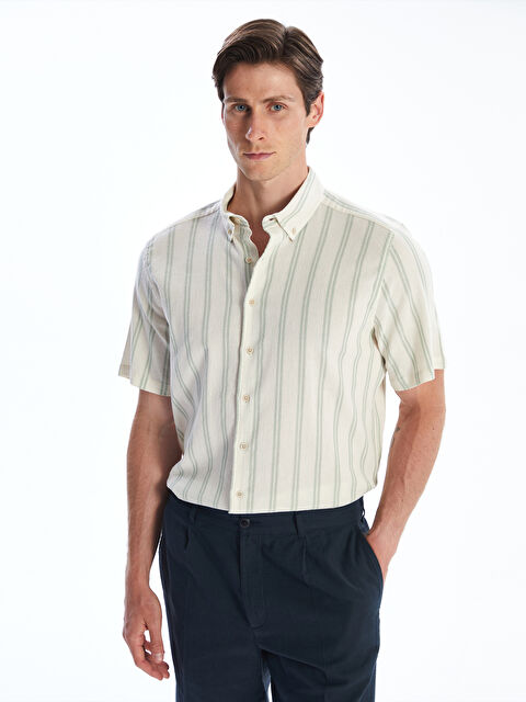 SOUTHBLUE Regular Fit Kısa Kollu Çizgili Keten Görünümlü Erkek Gömlek - S5RT80Z8-LFT