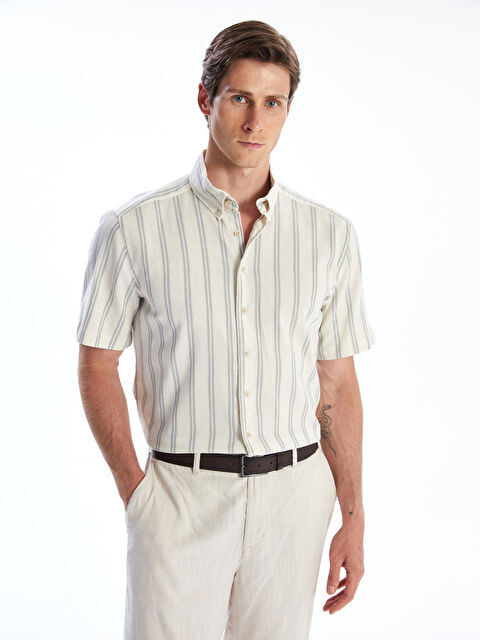 SOUTHBLUE Regular Fit Kısa Kollu Çizgili Keten Görünümlü Erkek Gömlek - S5RT80Z8-LFY