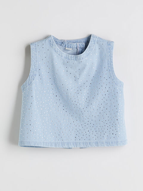 LCW Kids Bisiklet Yaka Taşlı Kız Çocuk Bluz - S5RU44Z4-V2T