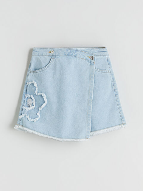 LCW Kids Çiçekli Kız Çocuk Jean Şort Etek - S5RU47Z4-V2T