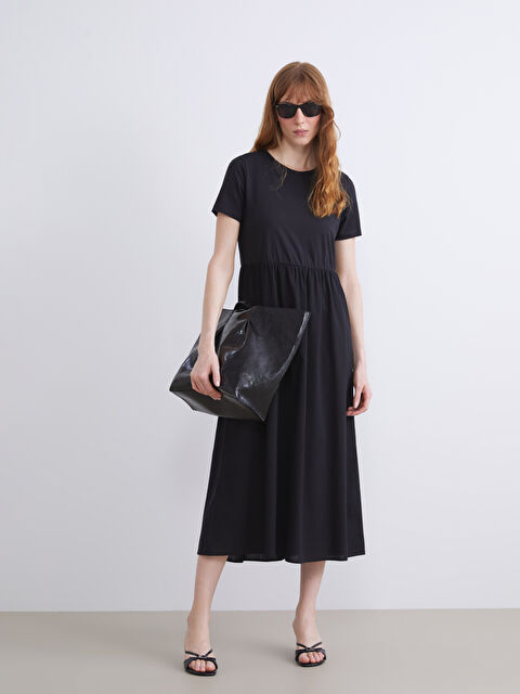 LCWAIKIKI Classic Bisiklet Yaka Belden Oturtmalı Elbise - S5RU78Z8-CVL