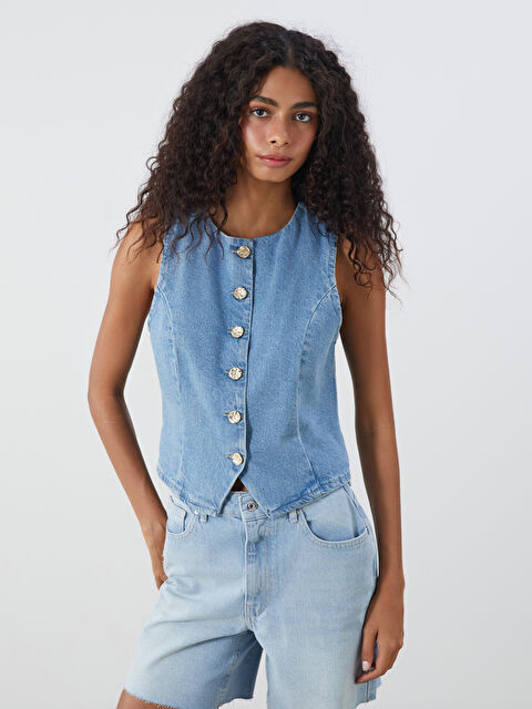 XSIDE Bisiklet Yaka Kadın Jean Yelek - S5RV14Z8-JPV