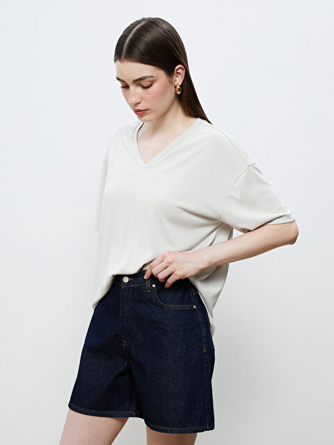 Soulife V Yaka Modal Karışımlı Kadın Tişört - S5RV88Z8-HZZ