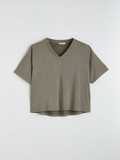 Soulife V Yaka Modal Karışımlı Kadın Tişört