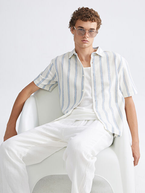 XSIDE Rahat Kalıp Kısa Kollu Çizgili Erkek Gömlek - S5RY86Z8-LEN