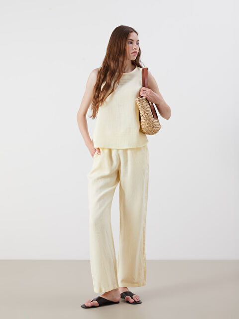 XSIDE Beli Lastikli %100 Keten Kadın Pantolon - S5RY88Z8-CRK