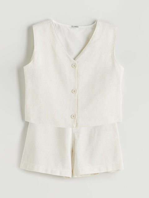 LCW Kids Keten Karışımlı Kız Çocuk Klasik Yelek ve Şort - S5S008Z4-FF7