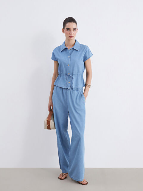 Natuvera Beli Lastikli Wideleg Kadın Jean Pantolon - S5S016Z8-YZA