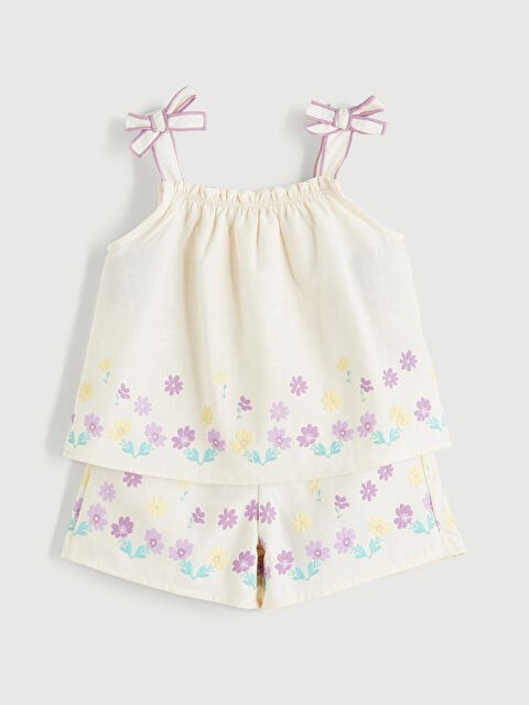 LCW baby Kare Yaka Çiçekli Kız Çocuk Bluz ve Şort 2'li - S5S054Z1-FDV