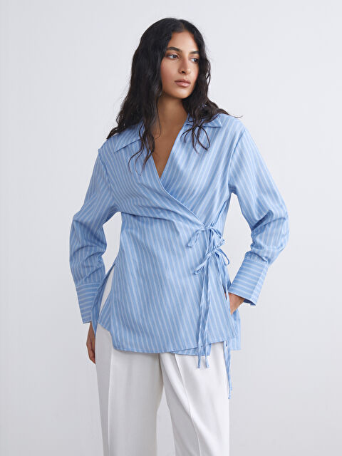 LCW Modest Kruvaze Yaka Çizgili Kadın Tunik - S5S086Z8-LEN