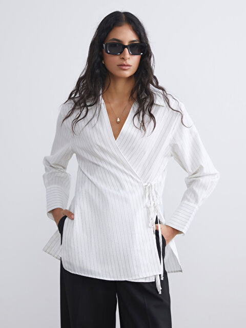 LCW Modest Kruvaze Yaka Çizgili Kadın Tunik - S5S086Z8-LFC