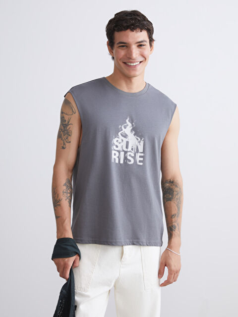 XSIDE Bisiklet Yaka Baskılı Penye Erkek Kolsuz Tişört - S5S094Z8-YRM