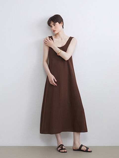 Soulife U Yaka A Kesim Keten Karışımlı Elbise - S5S209Z8-J0W